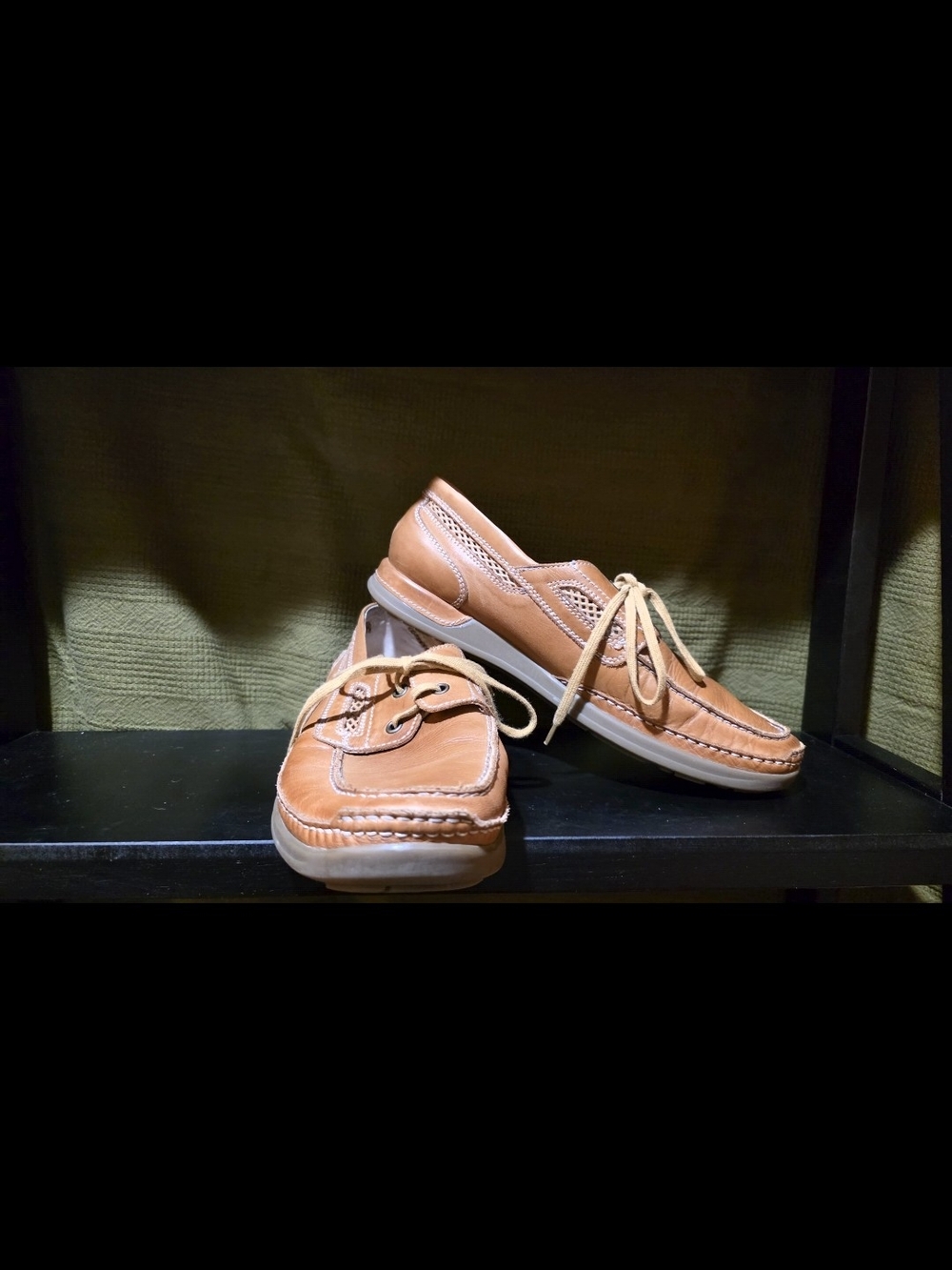 PIKOLINOS Tan Leather Boat Shoes with Lace Detail